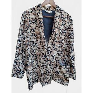 Vintage 80s Kensington Square Women's Size L Leaf Pattern Fall Blazer